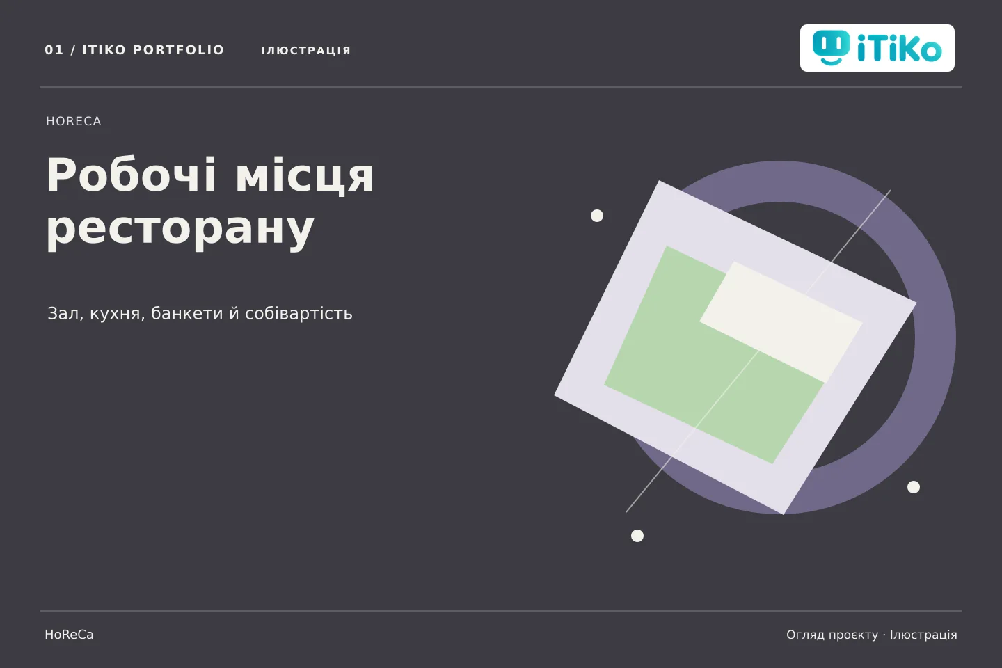 Робочі місця ресторану — огляд проєкту. Ілюстрація.