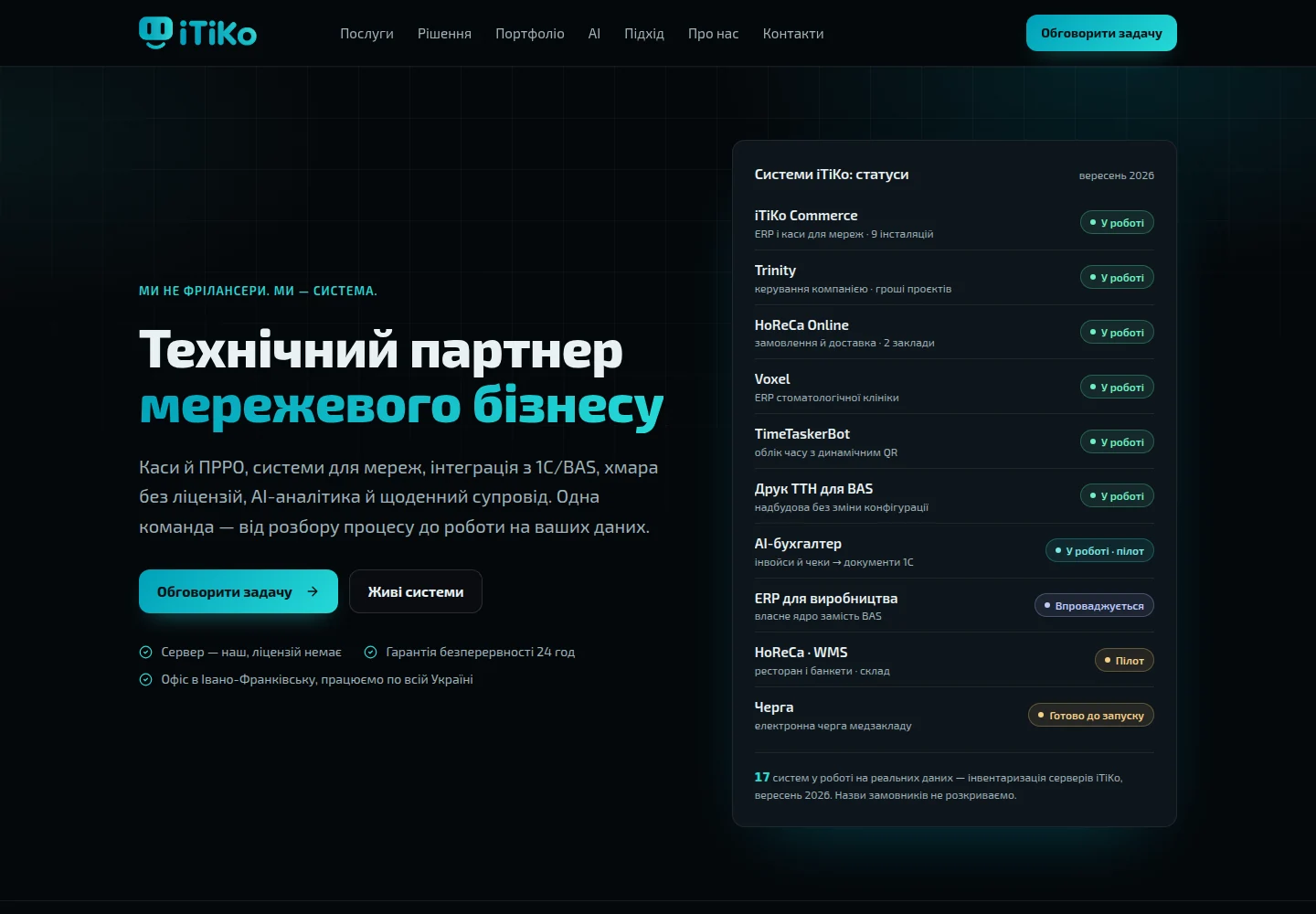 Корпоративний сайт iTiKo — Головна сторінка. Скриншот.